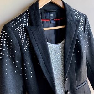 H&M Rhinestone Studded Crop Blazer Jacket - Black
